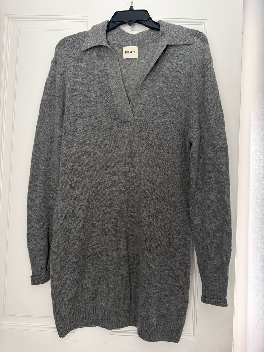 KHAITE Gray Collared V-Neck Wool Pullover
